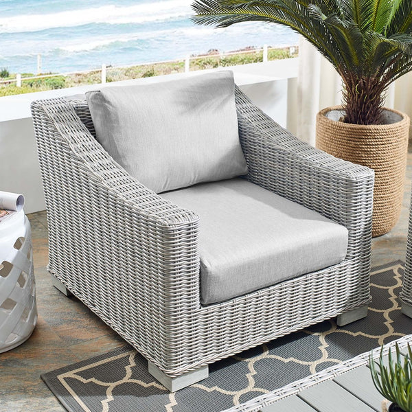 Modway Furniture Conway Outdoor Patio Wicker Rattan Armchair - Weather-Resistant, Stylish Seating for All Spaces Light Gray Gray EEI-3972-LGR-GRY