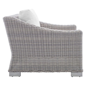Modway Furniture Conway Outdoor Patio Wicker Rattan Armchair - Weather-Resistant, Stylish Seating for All Spaces Light Gray White EEI-3972-LGR-WHI