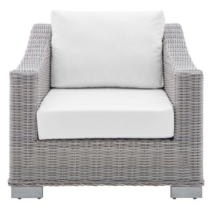 Modway Furniture Conway Outdoor Patio Wicker Rattan Armchair - Weather-Resistant, Stylish Seating for All Spaces Light Gray White EEI-3972-LGR-WHI
