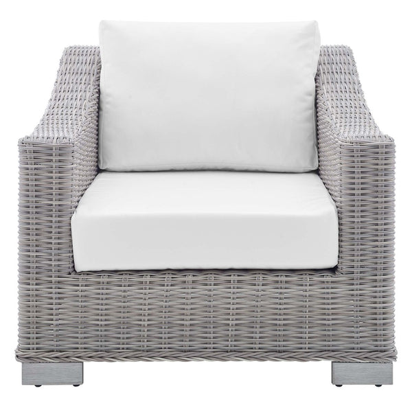 Modway Furniture Conway Outdoor Patio Wicker Rattan Armchair - Weather-Resistant, Stylish Seating for All Spaces Light Gray White EEI-3972-LGR-WHI