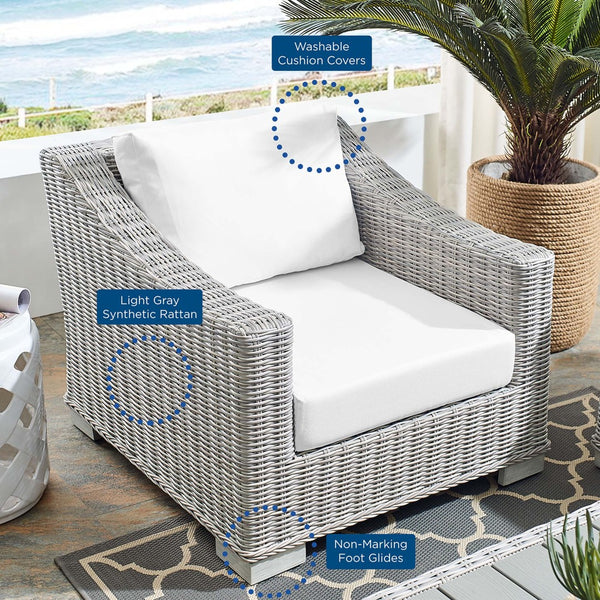 Modway Furniture Conway Outdoor Patio Wicker Rattan Armchair - Weather-Resistant, Stylish Seating for All Spaces Light Gray White EEI-3972-LGR-WHI