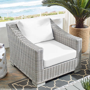 Modway Furniture Conway Outdoor Patio Wicker Rattan Armchair - Weather-Resistant, Stylish Seating for All Spaces Light Gray White EEI-3972-LGR-WHI