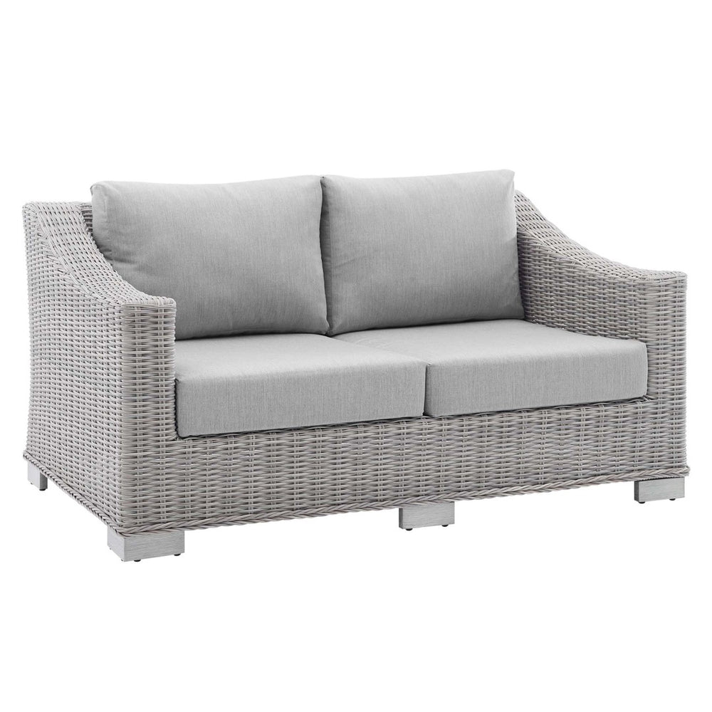 Modway Furniture Conway Sunbrella® Outdoor Loveseat – Stylish, Durable Wicker Rattan Seating for Patios and Balconies Light Gray Gray EEI-3973-LGR-GRY