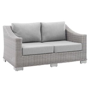 Modway Furniture Conway Sunbrella® Outdoor Loveseat – Stylish, Durable Wicker Rattan Seating for Patios and Balconies Light Gray Gray EEI-3973-LGR-GRY
