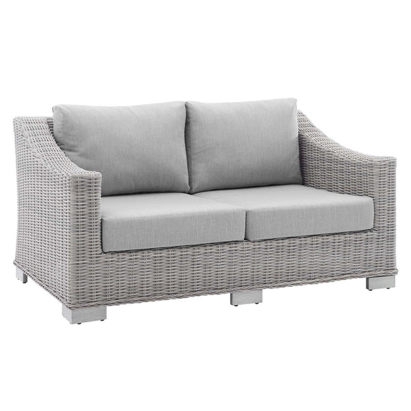 Modway Furniture Conway Sunbrella® Outdoor Loveseat – Stylish, Durable Wicker Rattan Seating for Patios and Balconies Light Gray Gray EEI-3973-LGR-GRY
