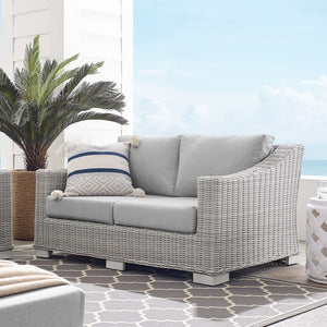 Modway Furniture Conway Sunbrella® Outdoor Loveseat – Stylish, Durable Wicker Rattan Seating for Patios and Balconies Light Gray Gray EEI-3973-LGR-GRY