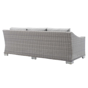 Modway Furniture Conway Sunbrella® Outdoor Patio Wicker Rattan Sofa – Durable Comfort for Your Alfresco Retreat! Light Gray Gray EEI-3974-LGR-GRY