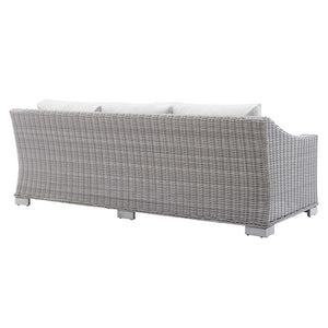 Modway Furniture Conway Sunbrella® Outdoor Patio Wicker Rattan Sofa – Durable Comfort for Your Alfresco Retreat! Light Gray White EEI-3974-LGR-WHI