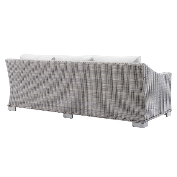 Modway Furniture Conway Sunbrella® Outdoor Patio Wicker Rattan Sofa – Durable Comfort for Your Alfresco Retreat! Light Gray White EEI-3974-LGR-WHI