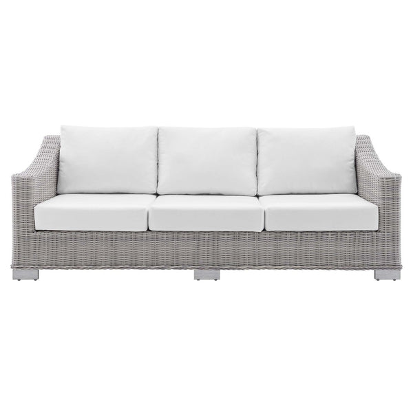 Modway Furniture Conway Sunbrella® Outdoor Patio Wicker Rattan Sofa – Durable Comfort for Your Alfresco Retreat! Light Gray White EEI-3974-LGR-WHI