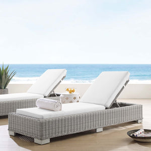 Modway Furniture Conway Sunbrella® Outdoor Chaise Lounge – Durable Wicker Rattan, Adjustable Recline, Stylish Comfort EEI-3978-LGR-WHI