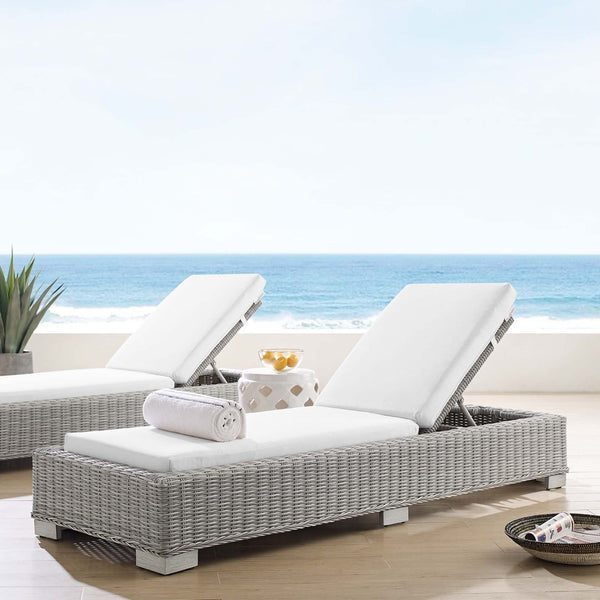 Modway Furniture Conway Sunbrella® Outdoor Chaise Lounge – Durable Wicker Rattan, Adjustable Recline, Stylish Comfort EEI-3978-LGR-WHI