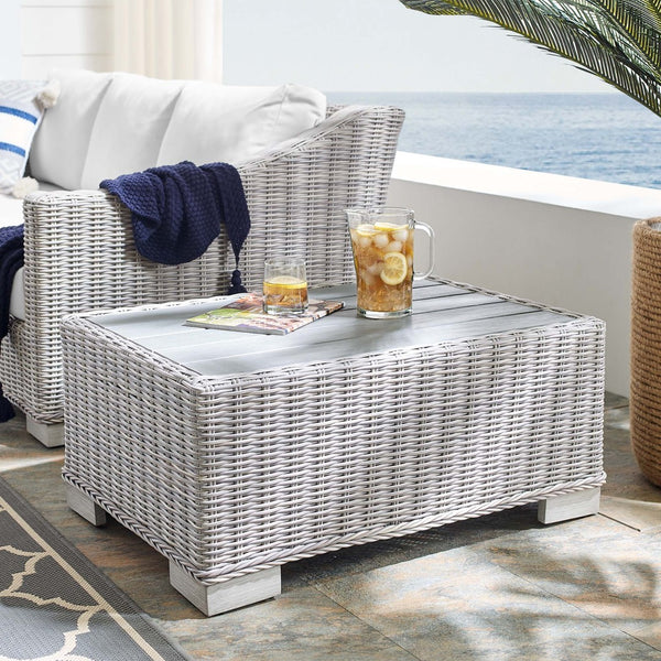 Modway Furniture Conway 32" Weather-Resistant Outdoor Coffee Table with Stylish Wicker Rattan - Light Gray Elegance EEI-3981-LGR