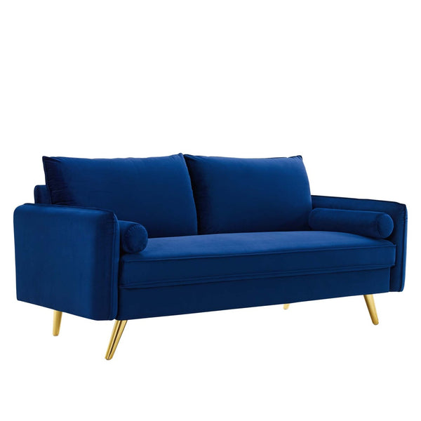 Modway Furniture Revive Upholstered Performance Velvet Sofa - Stylish, Comfortable, Stain-Resistant Design for Living Spaces Navy EEI-3988-NAV