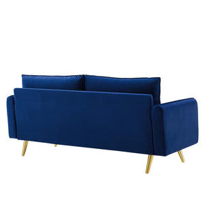 Modway Furniture Revive Upholstered Performance Velvet Sofa - Stylish, Comfortable, Stain-Resistant Design for Living Spaces Navy EEI-3988-NAV