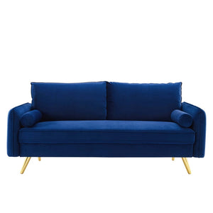Modway Furniture Revive Upholstered Performance Velvet Sofa - Stylish, Comfortable, Stain-Resistant Design for Living Spaces Navy EEI-3988-NAV