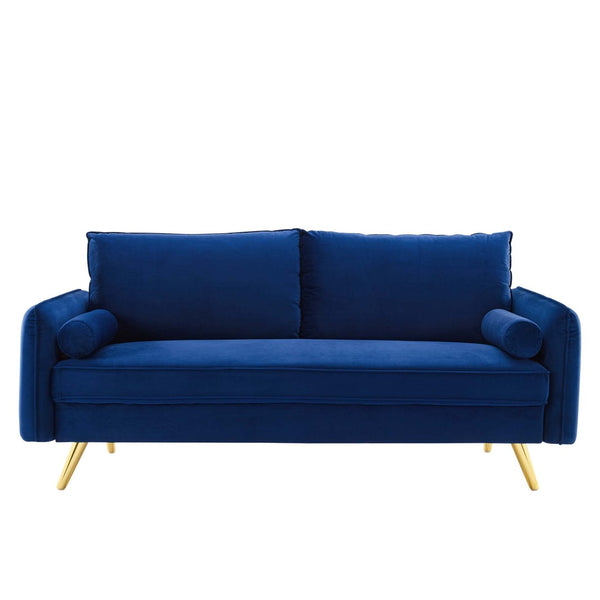 Modway Furniture Revive Upholstered Performance Velvet Sofa - Stylish, Comfortable, Stain-Resistant Design for Living Spaces Navy EEI-3988-NAV