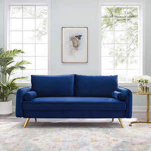Modway Furniture Revive Upholstered Performance Velvet Sofa - Stylish, Comfortable, Stain-Resistant Design for Living Spaces Navy EEI-3988-NAV