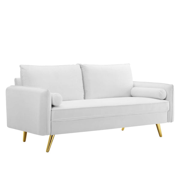 Modway Furniture Revive Upholstered Performance Velvet Sofa - Stylish, Comfortable, Stain-Resistant Design for Living Spaces White EEI-3988-WHI