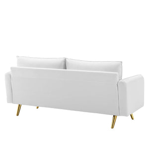 Modway Furniture Revive Upholstered Performance Velvet Sofa - Stylish, Comfortable, Stain-Resistant Design for Living Spaces White EEI-3988-WHI