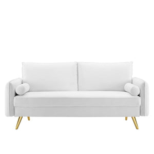 Modway Furniture Revive Upholstered Performance Velvet Sofa - Stylish, Comfortable, Stain-Resistant Design for Living Spaces White EEI-3988-WHI