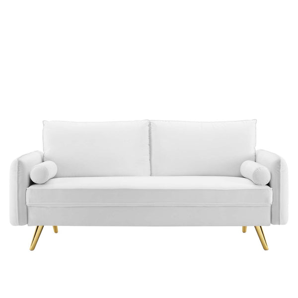 Modway Furniture Revive Upholstered Performance Velvet Sofa - Stylish, Comfortable, Stain-Resistant Design for Living Spaces White EEI-3988-WHI