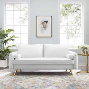 Modway Furniture Revive Upholstered Performance Velvet Sofa - Stylish, Comfortable, Stain-Resistant Design for Living Spaces White EEI-3988-WHI