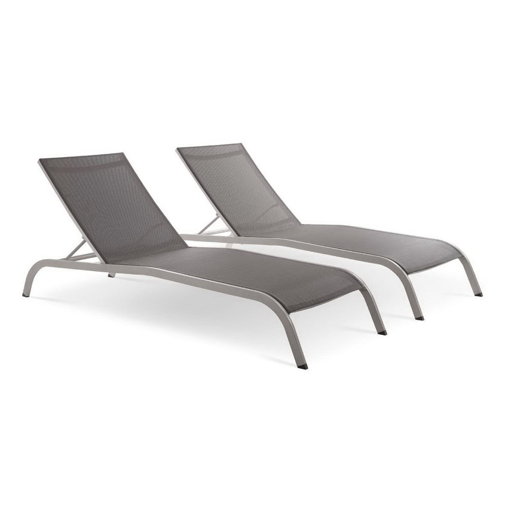 Modway Furniture Savannah Outdoor Chaise Lounge Set of 2 – Stylish, Durable, and Comfortable for Ultimate Relaxation Gray EEI-4005-GRY