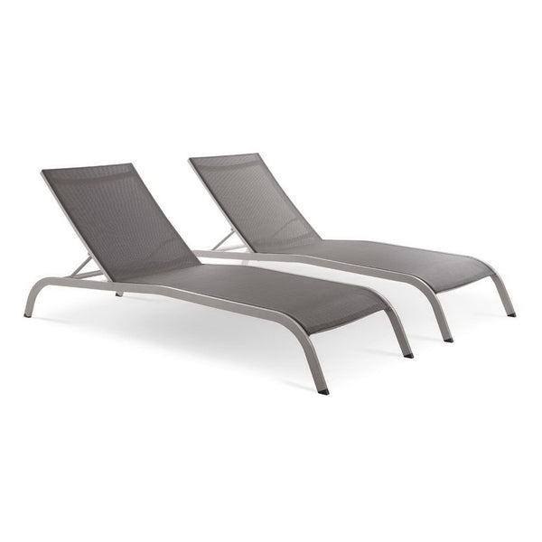 Modway Furniture Savannah Outdoor Chaise Lounge Set of 2 – Stylish, Durable, and Comfortable for Ultimate Relaxation Gray EEI-4005-GRY