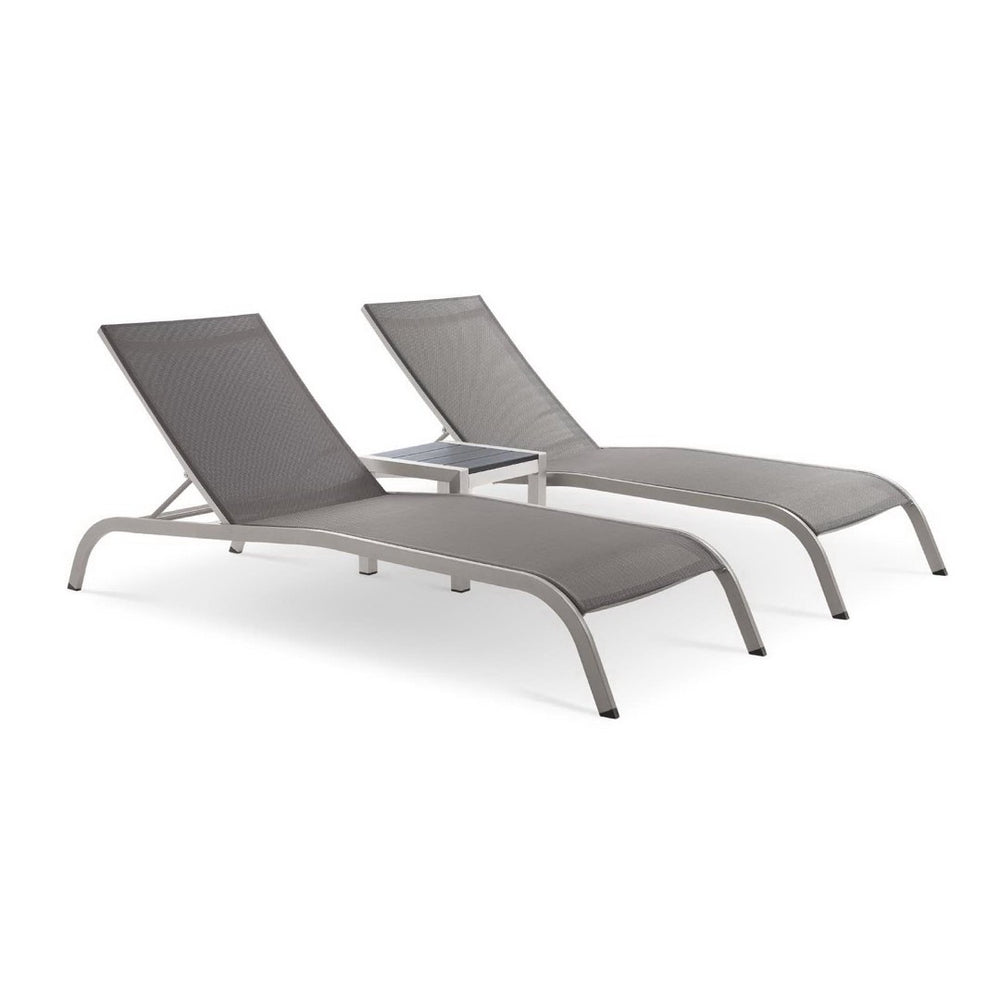 Modway Furniture Savannah 3 Piece Outdoor Chaise Lounge Set with Stylish Side Table for Relaxing in Comfort Gray EEI-4006-GRY-SET