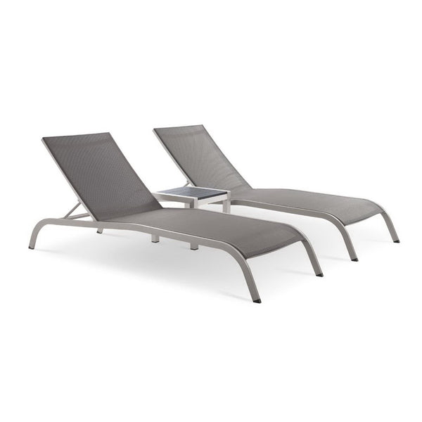 Modway Furniture Savannah 3 Piece Outdoor Chaise Lounge Set with Stylish Side Table for Relaxing in Comfort Gray EEI-4006-GRY-SET