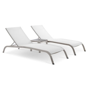 Modway Furniture Savannah 3 Piece Outdoor Chaise Lounge Set with Stylish Side Table for Relaxing in Comfort White EEI-4006-WHI-SET