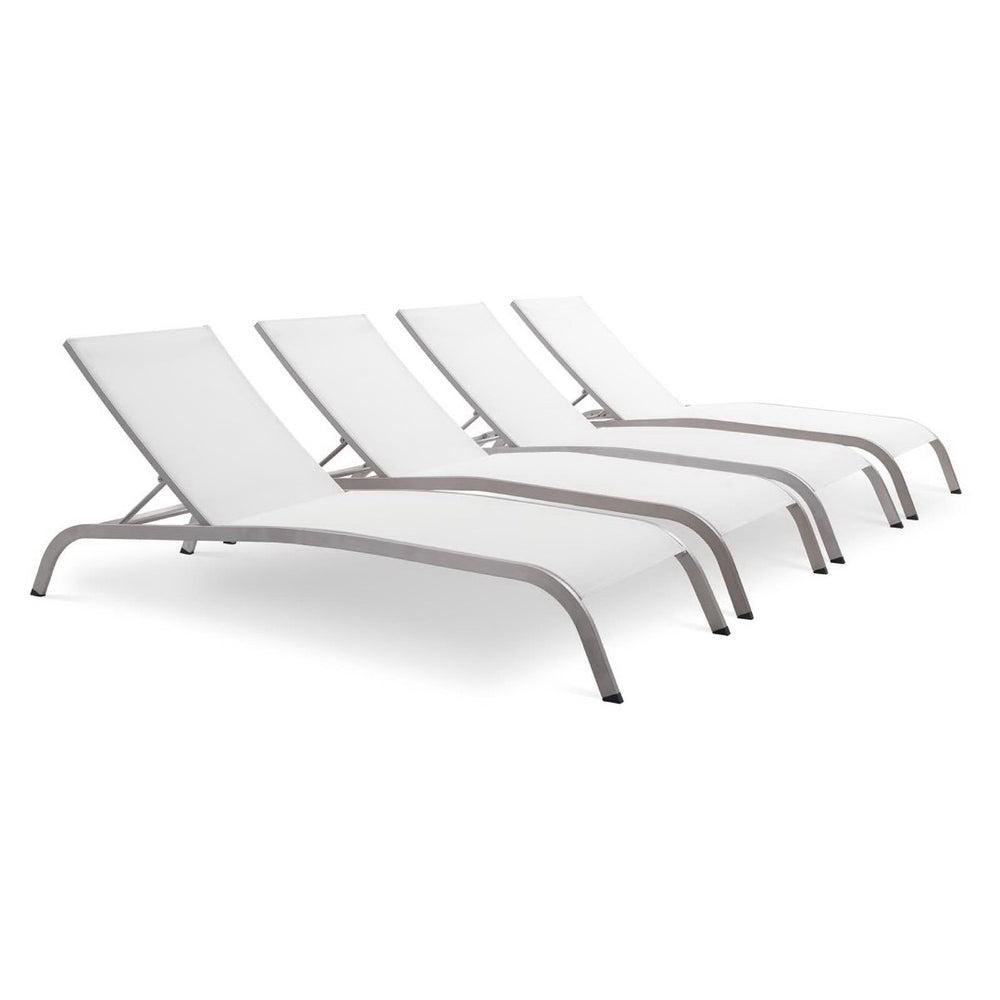 Modway Furniture Savannah Outdoor Mesh Chaise Lounge Set of 4 - Vintage-Modern Comfort for Stylish Relaxation White EEI-4007-WHI