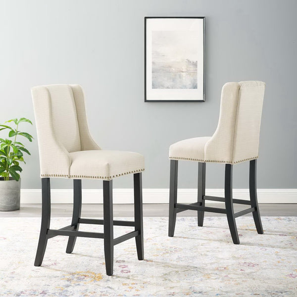 Modway Furniture Baron Upholstered Fabric Counter Stools Set of 2 – Elegant Design, Durable Comfort, Timeless Style Beige EEI-4016-BEI