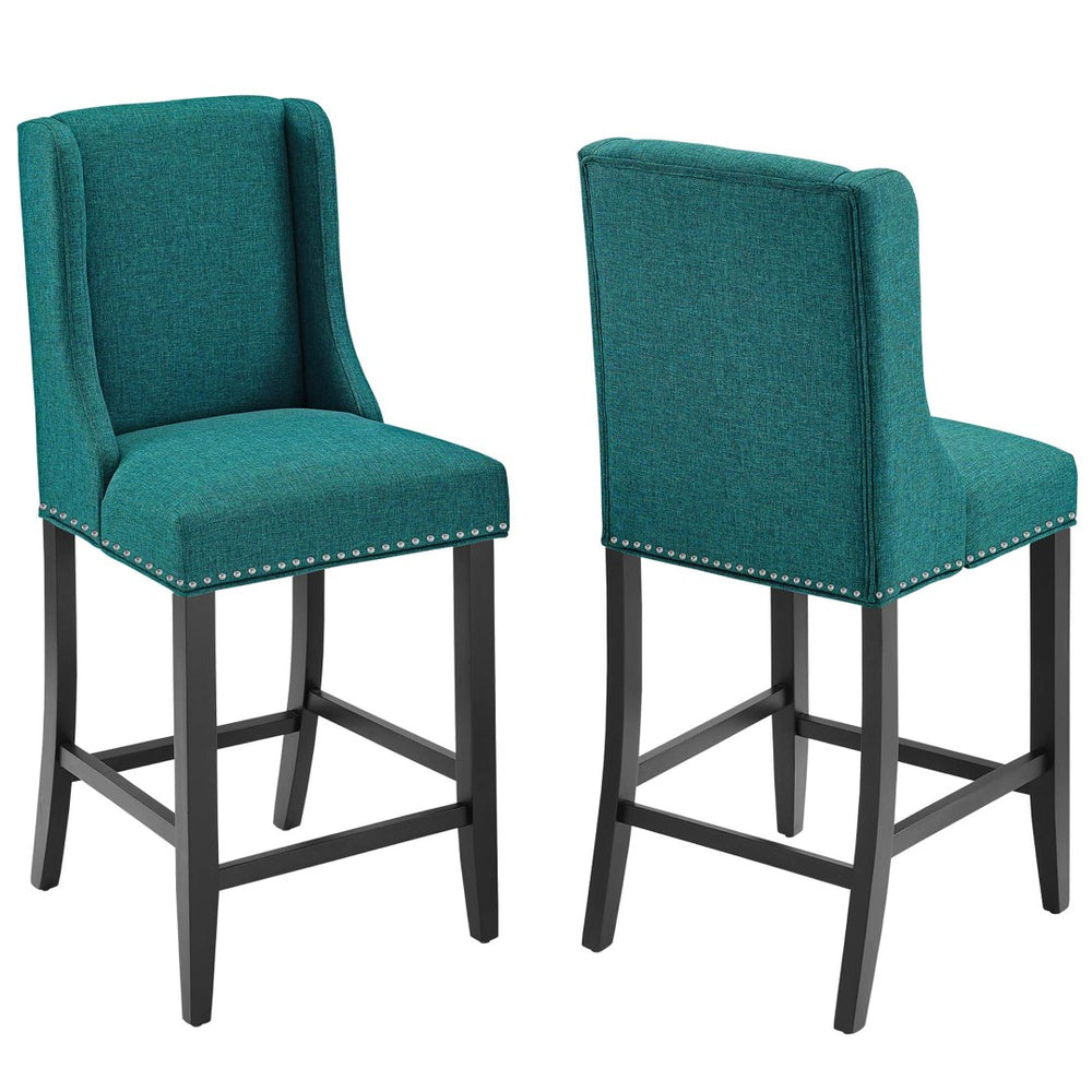 Modway Furniture Baron Upholstered Fabric Counter Stools Set of 2 – Elegant Design, Durable Comfort, Timeless Style Teal EEI-4016-TEA