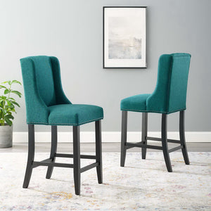 Modway Furniture Baron Upholstered Fabric Counter Stools Set of 2 – Elegant Design, Durable Comfort, Timeless Style Teal EEI-4016-TEA