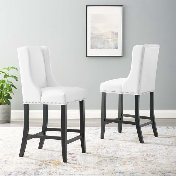 Modway Furniture Baron Faux Leather Counter Stool Set of 2 - Elegant, Durable & Comfortable for Stylish Dining Areas EEI-4017-WHI