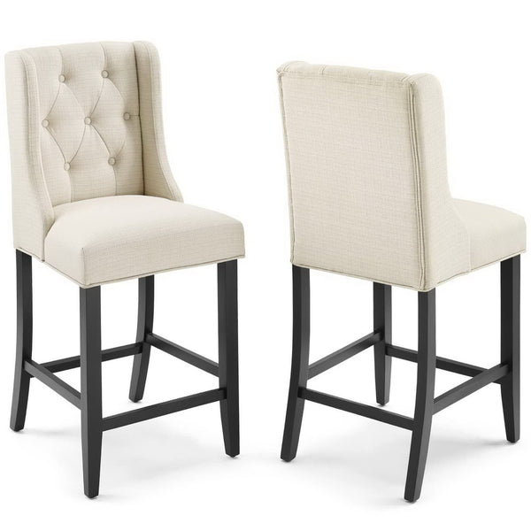 Modway Furniture Baronet Tufted Fabric Counter Bar Stool Set of 2 - Stylish Comfort for Modern Dining Spaces Beige EEI-4020-BEI