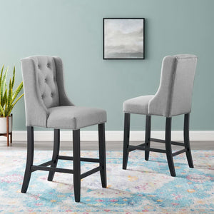 Modway Furniture Baronet Tufted Fabric Counter Bar Stool Set of 2 - Stylish Comfort for Modern Dining Spaces Light Gray EEI-4020-LGR