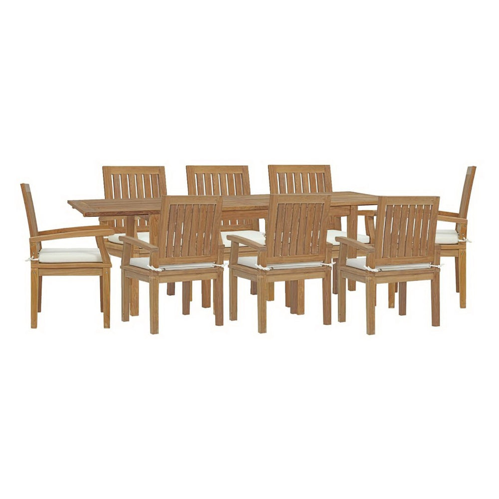 Modway Furniture Marina 9 Piece Teak Outdoor Dining Set - Extendable Table & 8 Comfortable Chairs for Entertaining EEI-4034-NAT-WHI-SET