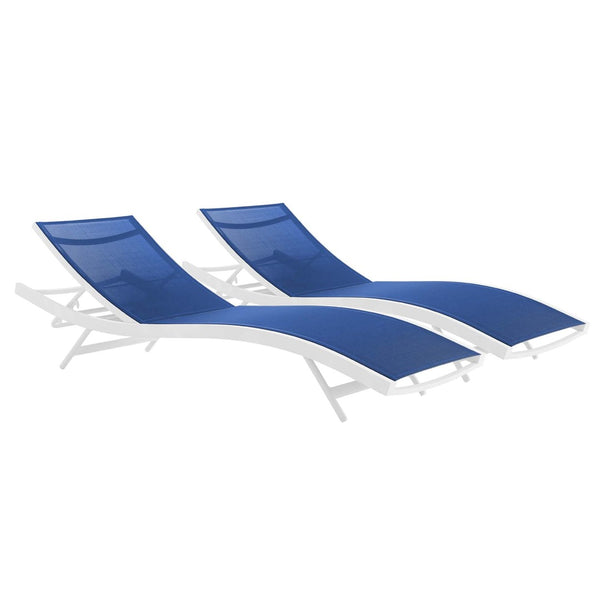 Modway Furniture Glimpse Outdoor Chaise Lounge Set of 2 - Durable, Adjustable, and Stylish for Relaxation Anywhere White Navy EEI-4038-WHI-NAV