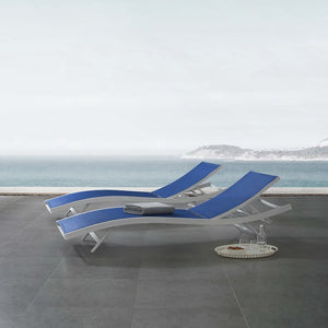 Modway Furniture Glimpse Outdoor Chaise Lounge Set of 2 - Durable, Adjustable, and Stylish for Relaxation Anywhere White Navy EEI-4038-WHI-NAV