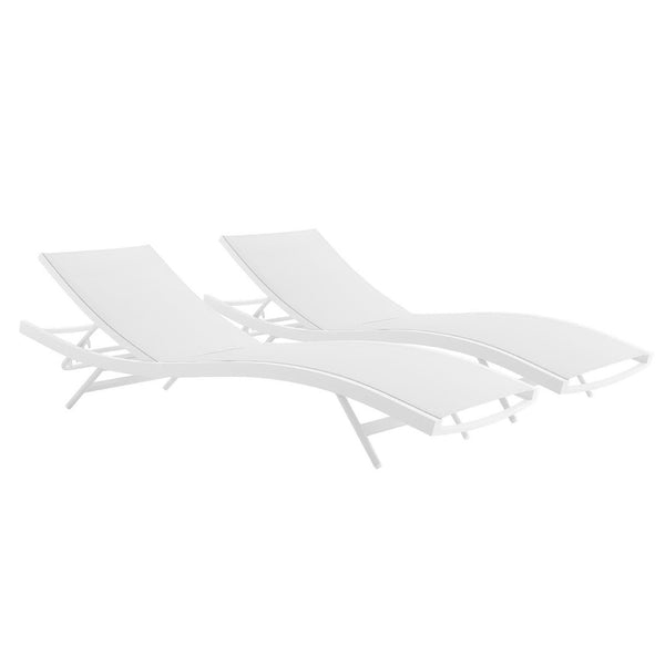 Modway Furniture Glimpse Outdoor Chaise Lounge Set of 2 - Durable, Adjustable, and Stylish for Relaxation Anywhere White White EEI-4038-WHI-WHI