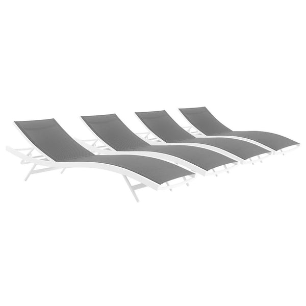 Modway Furniture Glimpse Outdoor Chaise Lounge Set of 4 - Modern, Durable, Adjustable Recline for Ultimate Comfort White Gray EEI-4039-WHI-GRY
