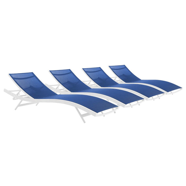 Modway Furniture Glimpse Outdoor Chaise Lounge Set of 4 - Modern, Durable, Adjustable Recline for Ultimate Comfort White Navy EEI-4039-WHI-NAV