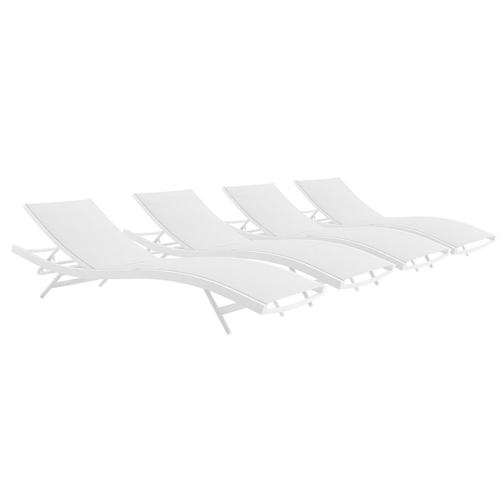 Modway Furniture Glimpse Outdoor Chaise Lounge Set of 4 - Modern, Durable, Adjustable Recline for Ultimate Comfort White White EEI-4039-WHI-WHI