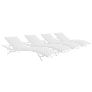Modway Furniture Glimpse Outdoor Chaise Lounge Set of 4 - Modern, Durable, Adjustable Recline for Ultimate Comfort White White EEI-4039-WHI-WHI