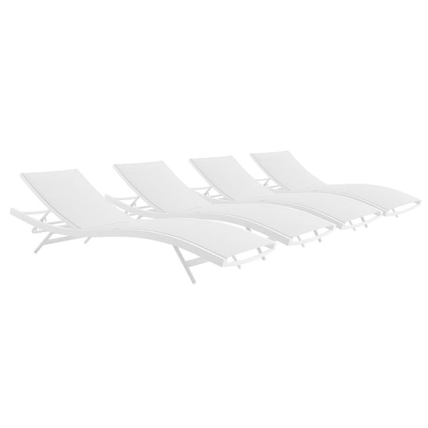 Modway Furniture Glimpse Outdoor Chaise Lounge Set of 4 - Modern, Durable, Adjustable Recline for Ultimate Comfort White White EEI-4039-WHI-WHI