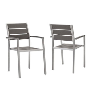 Modway Furniture Shore Outdoor Aluminum Dining Armchair Set of 2 – Stylish, Durable, Lightweight for Patios & Gardens EEI-4042-SLV-GRY