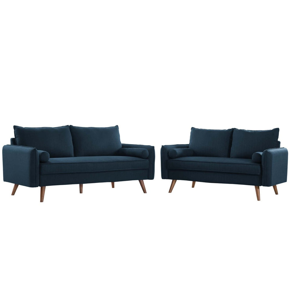 Modway Furniture Revive Upholstered Sofa and Loveseat Set - Modern Comfort with Classic Design for Your Living Room Azure EEI-4047-AZU-SET